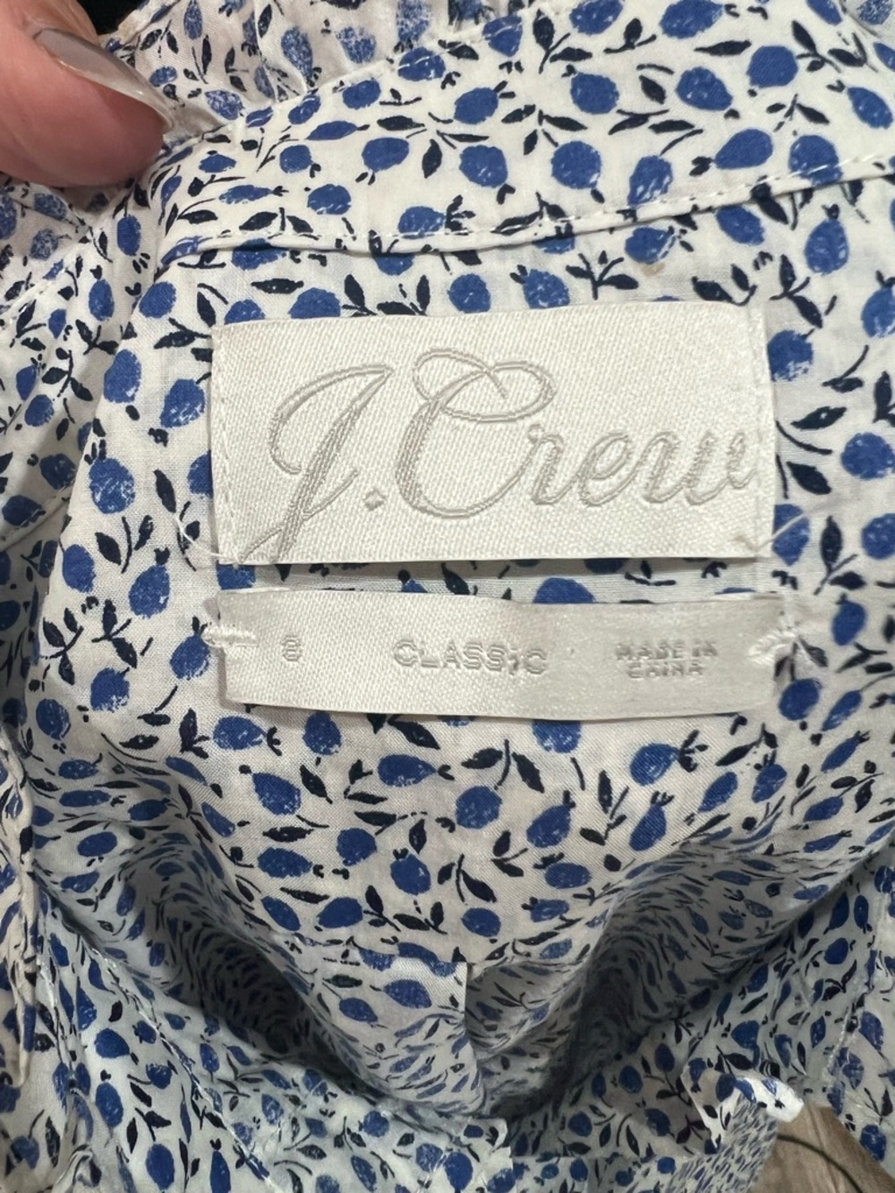 J. Crew Blue Floral Ruffle Collar Button Down Blouse Cottagecore Feminine Top - Picture 5 of 8
